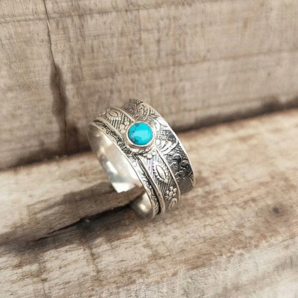 Sterling Silver Bohemian vintage pattern embossed ring
